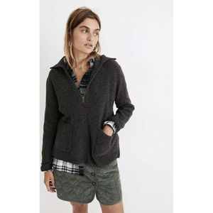 Madewell Glenbrook Half-Zip Pullover Sweater L Gray Boxy Wool Blend NB393